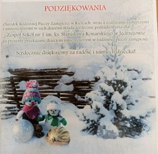 Podziękowanie od dzieci z Ośrodka Rodzimej Pieczy Zastepczej w Kielcach